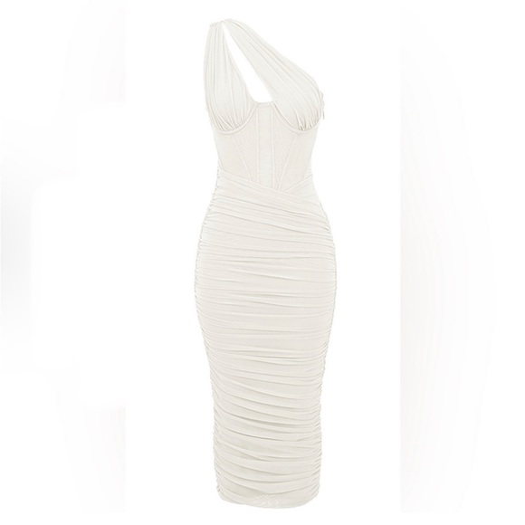 House of CB Valentina IVORY ASYMMETRIC CUTOUT MIDI/Maxi DRESS - Picture 4 of 16